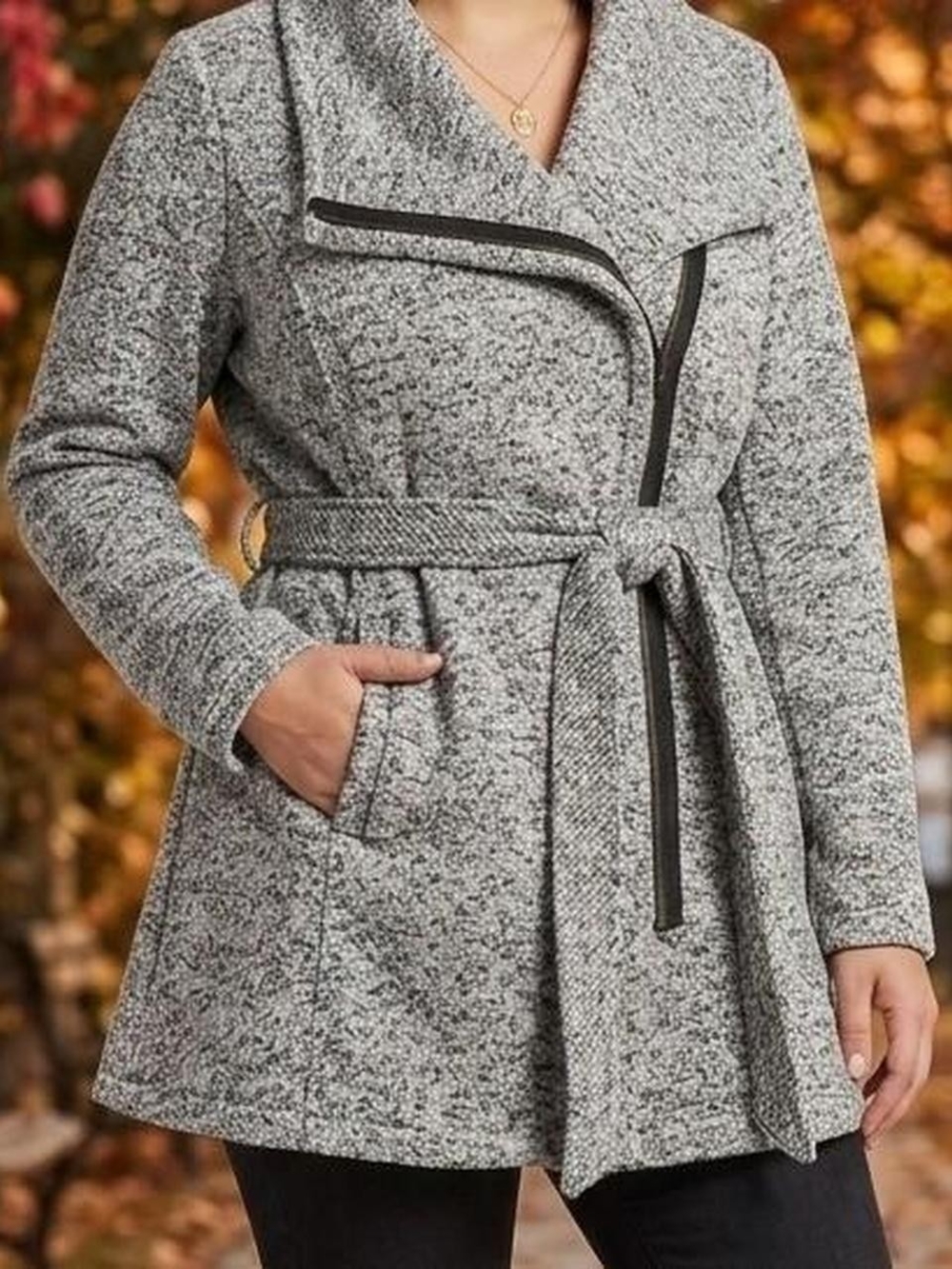 Steve Madden Gray Textured Belted Knit Coat